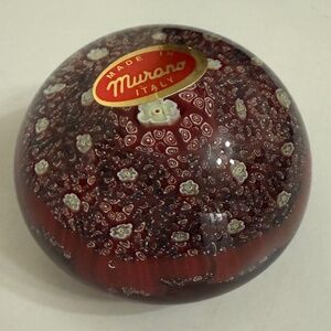 Vintage Murano Art Glass Millefiori Floral Paperweight 3" - Mint Condition